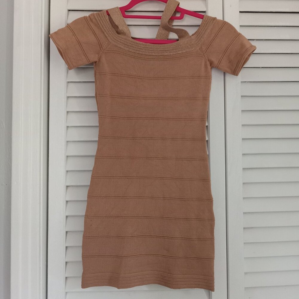 Bebe bodycon mini dress Size XS gold metallic